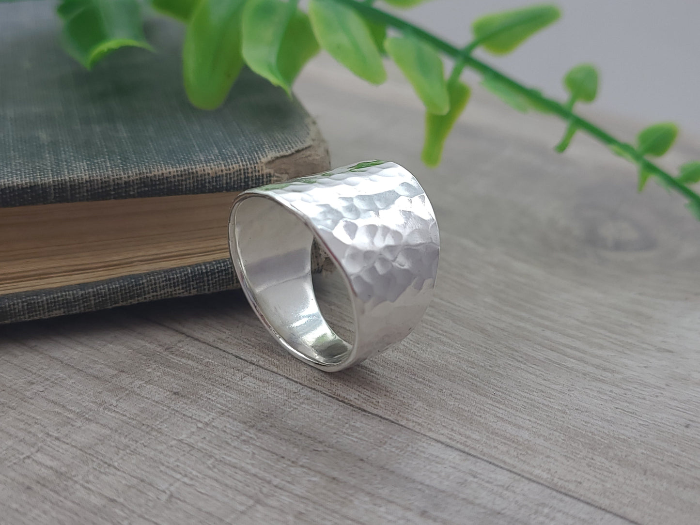 Sterling Silver Hammered Saddle Ring / Shield Ring / Tapered Band