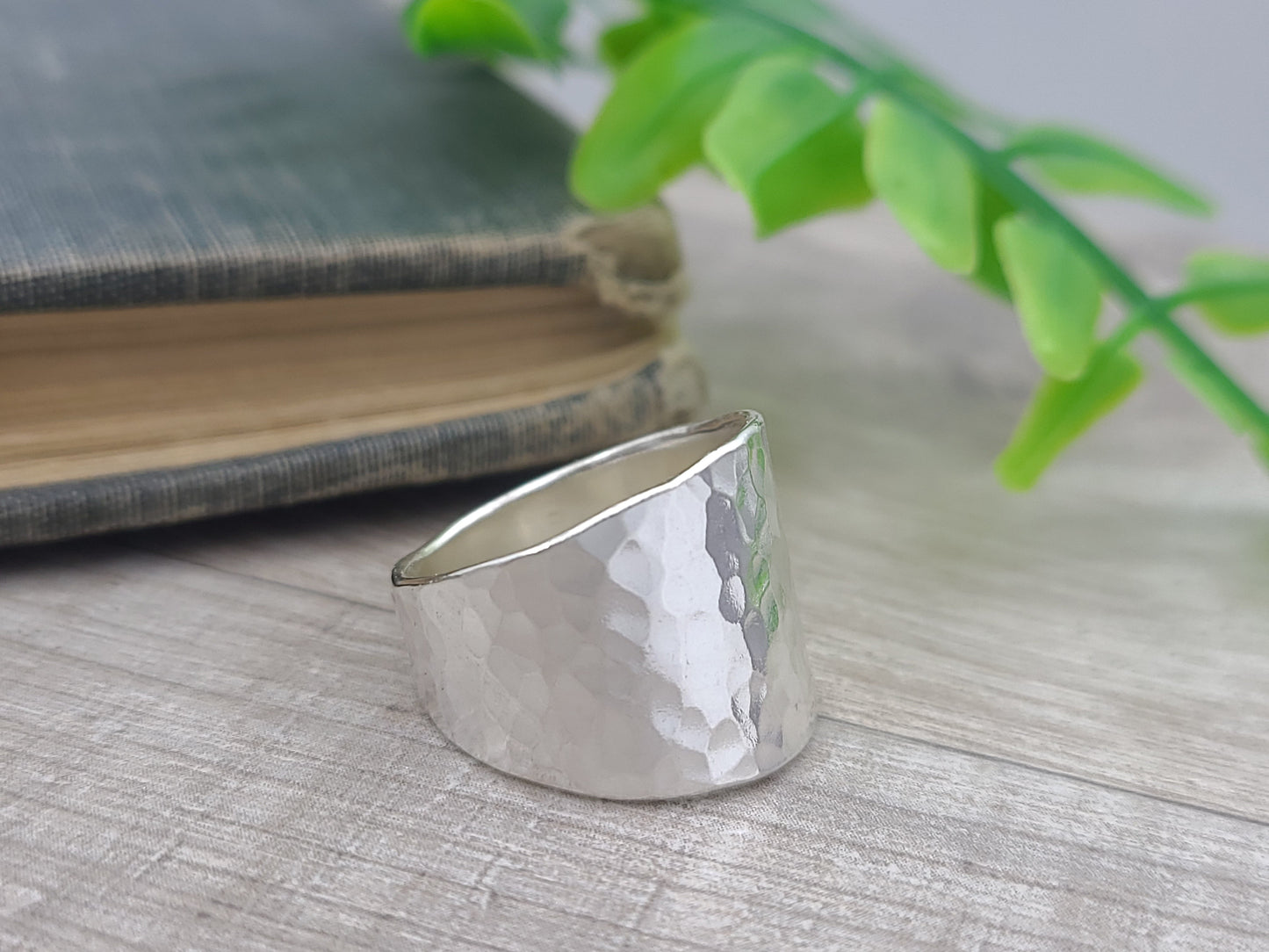 Sterling Silver Hammered Saddle Ring / Shield Ring / Tapered Band