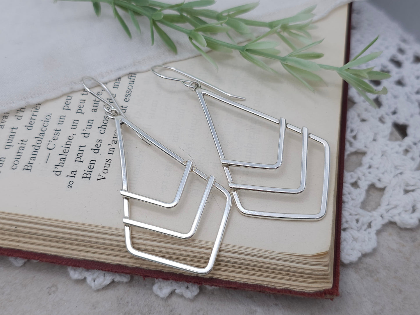 Sterling Silver Chevron Dangle Earrings