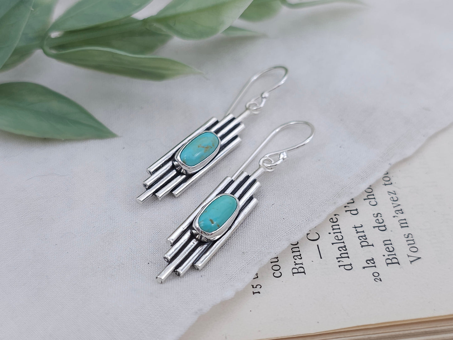 Sterling Silver & Kingman Turquoise Bar Earrings