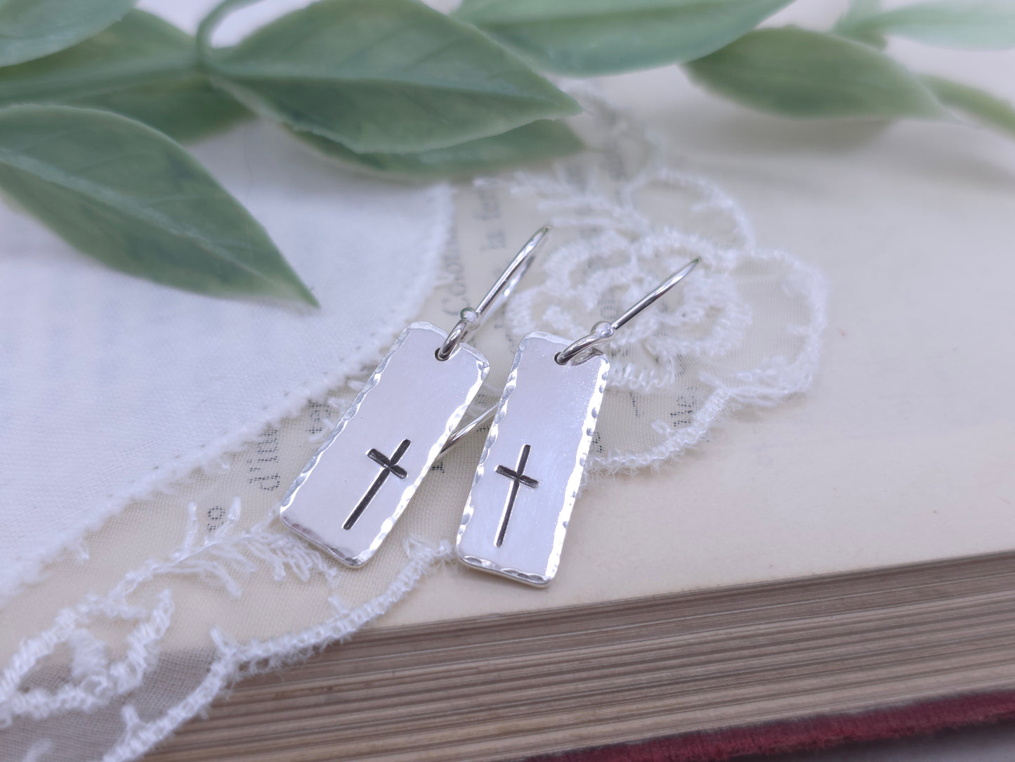 Sterling Silver Cross Tag Earrings
