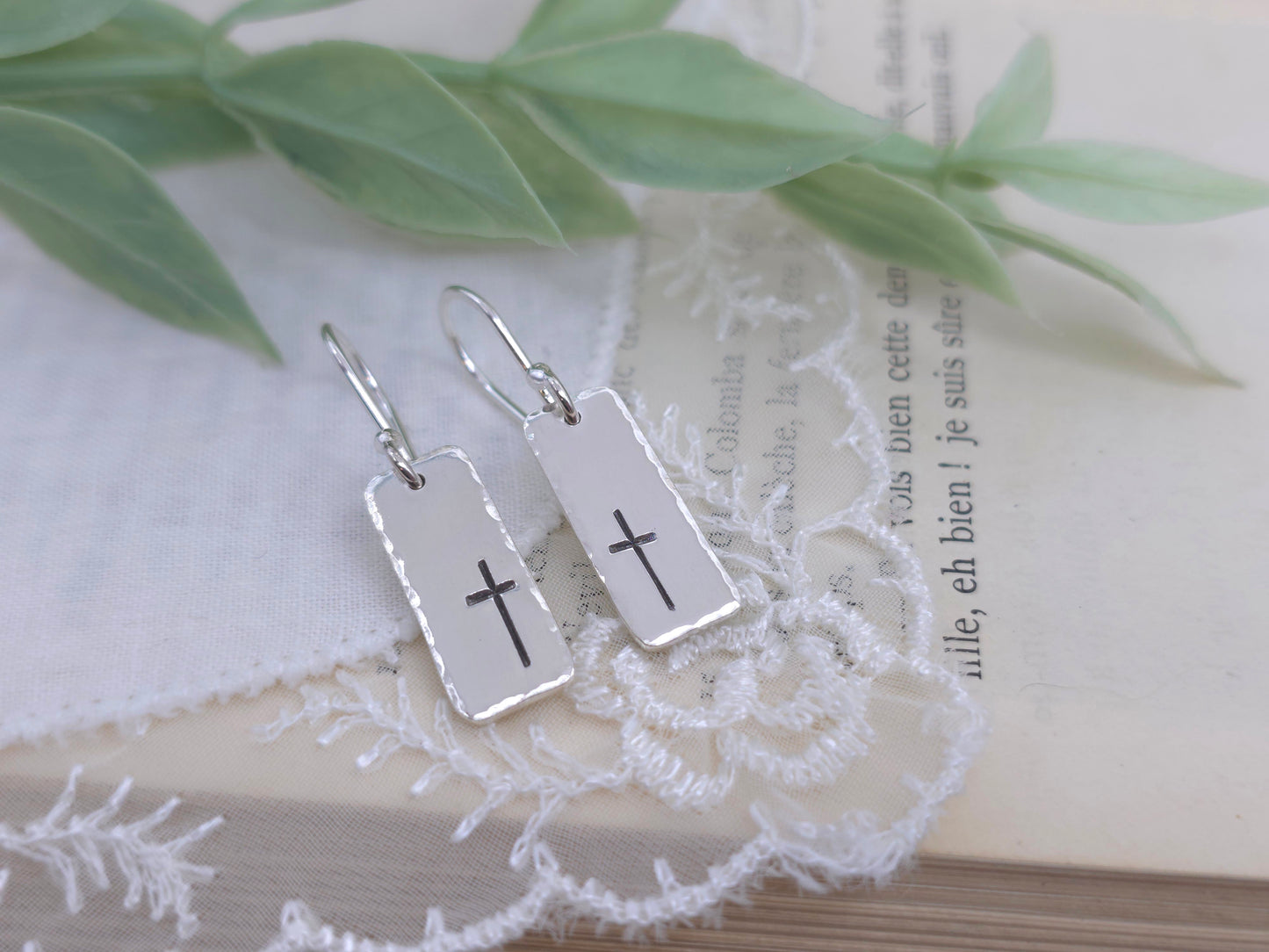 Sterling Silver Cross Tag Earrings