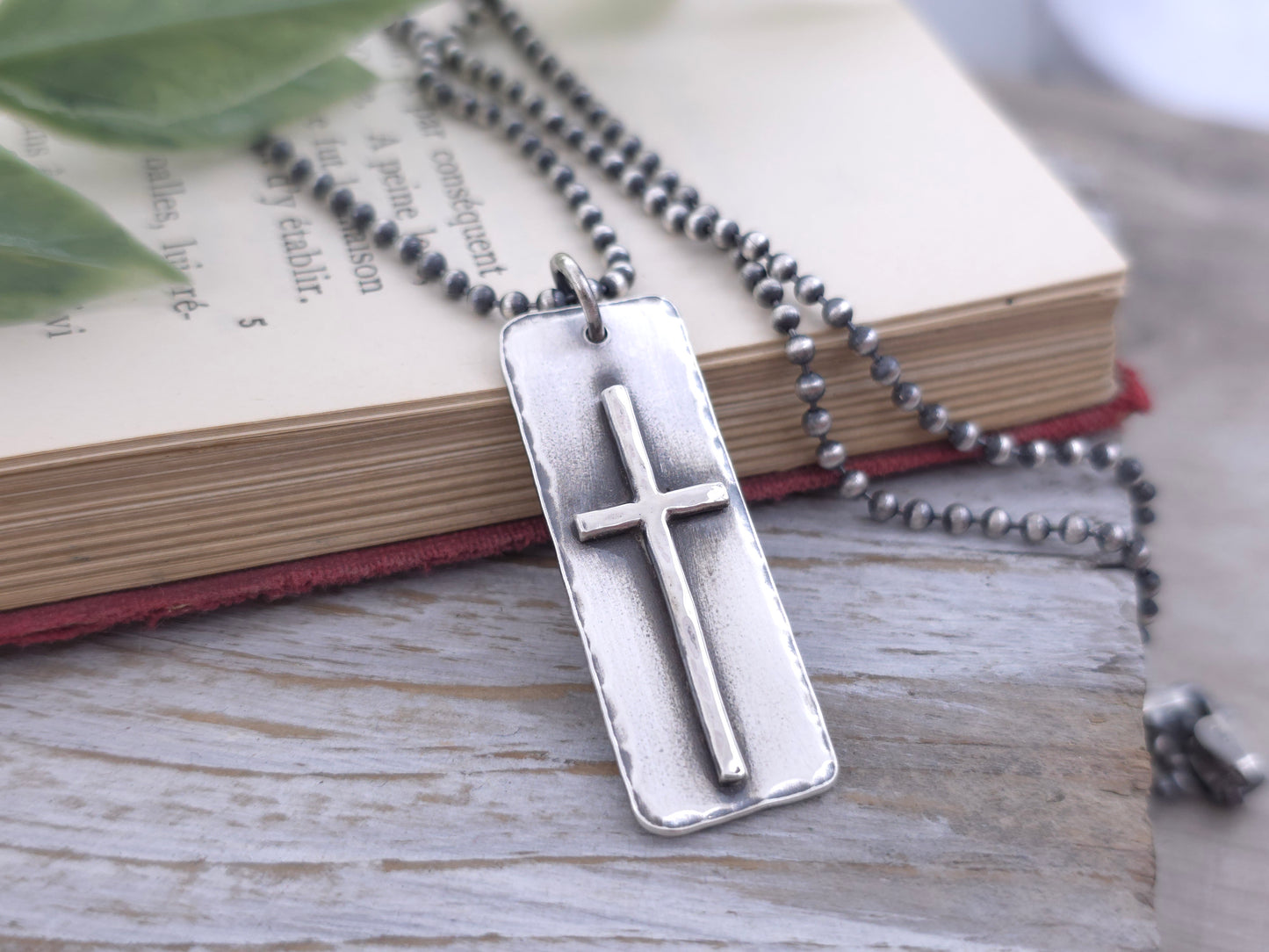MENS Sterling Silver Cross Necklace / Rugged Cross / Faith / Dog Tag