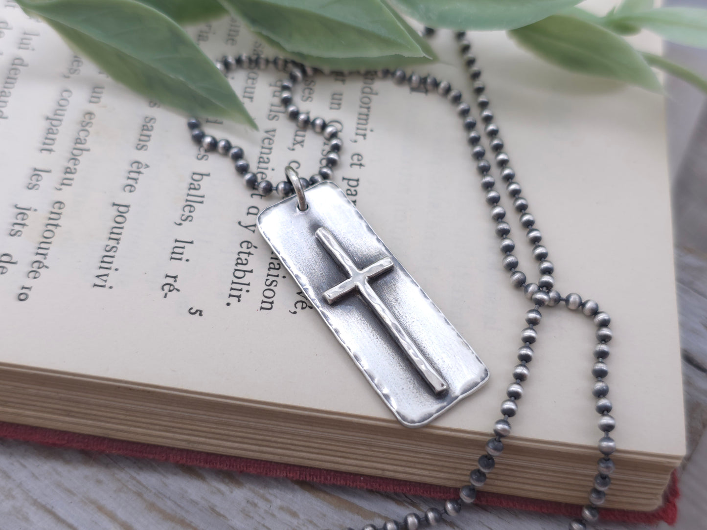 MENS Sterling Silver Cross Necklace / Rugged Cross / Faith / Dog Tag