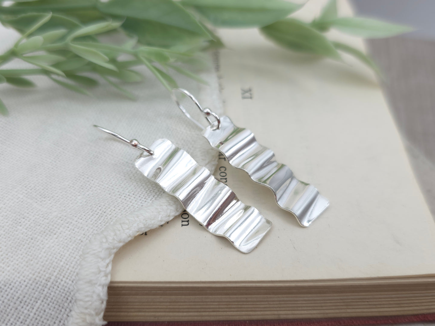Sterling Silver Crinkled Bar Earrings