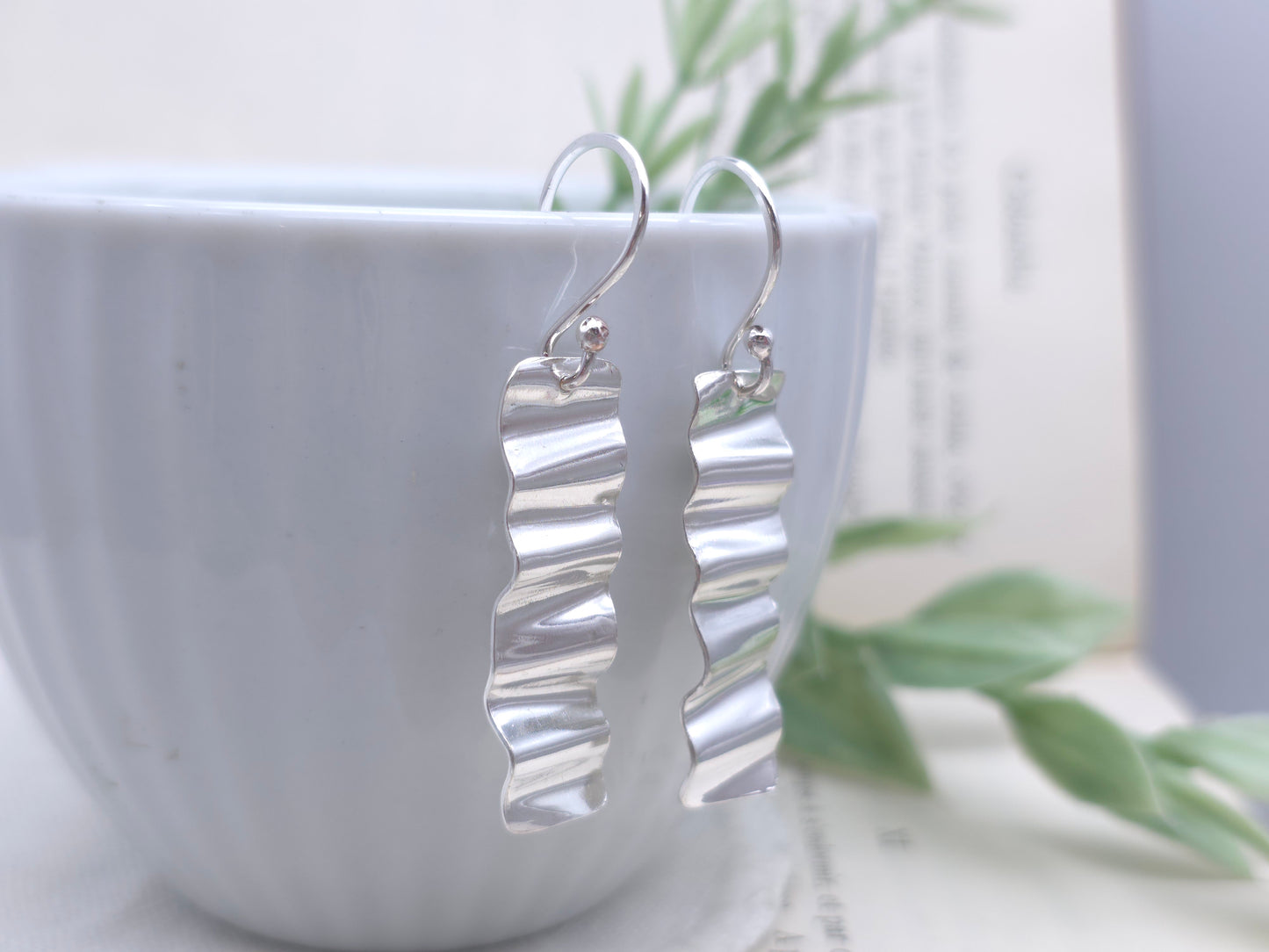 Sterling Silver Crinkled Bar Earrings