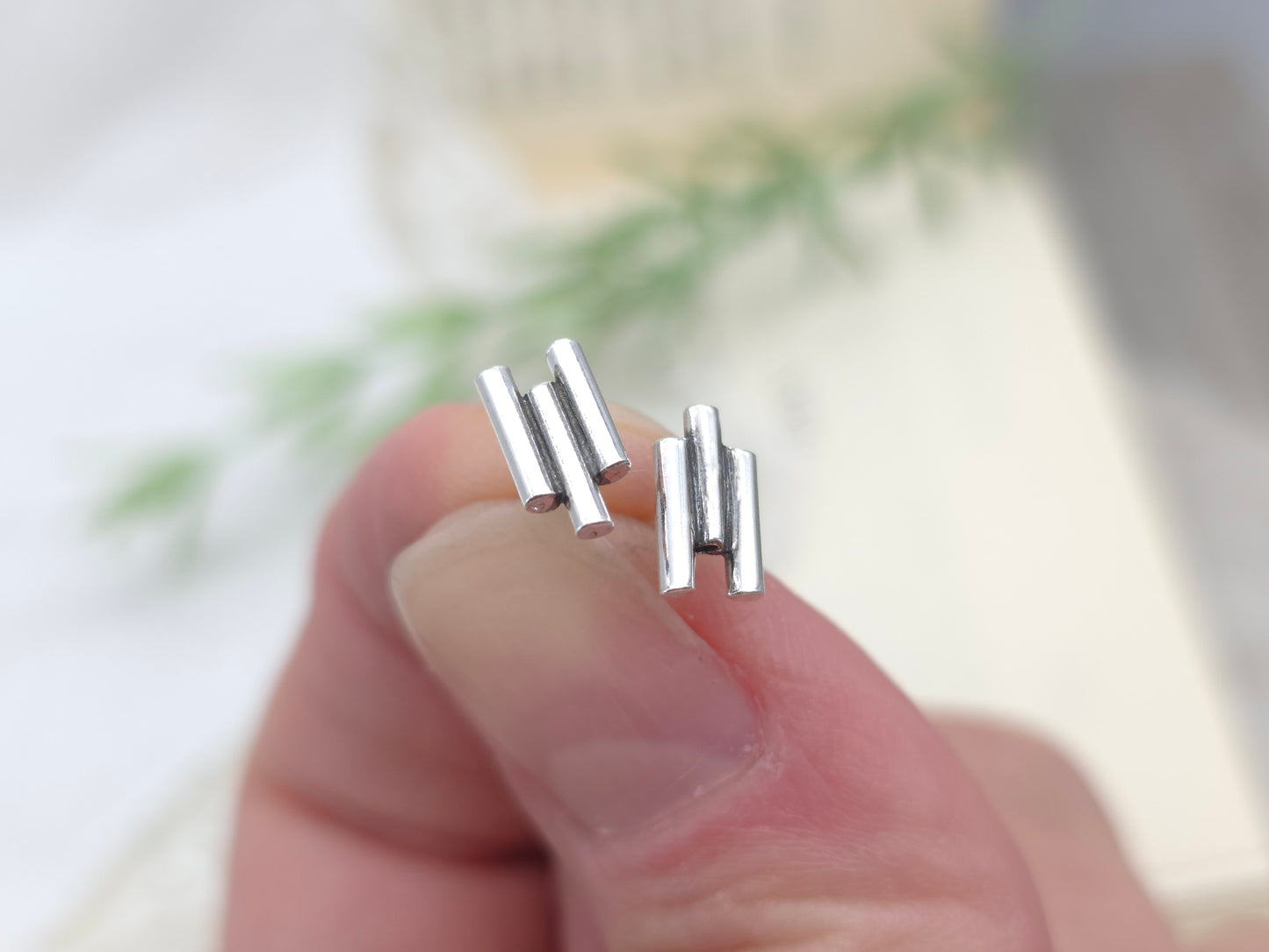 Sterling Silver Triple Bar Stud Earrings