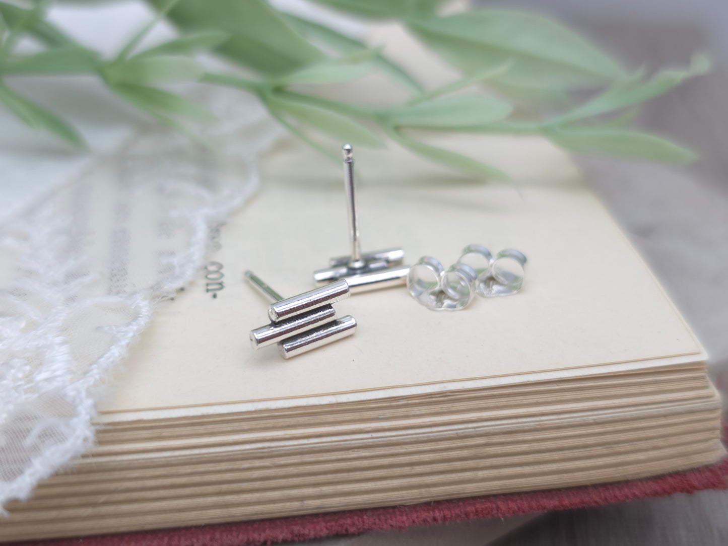 Sterling Silver Triple Bar Stud Earrings