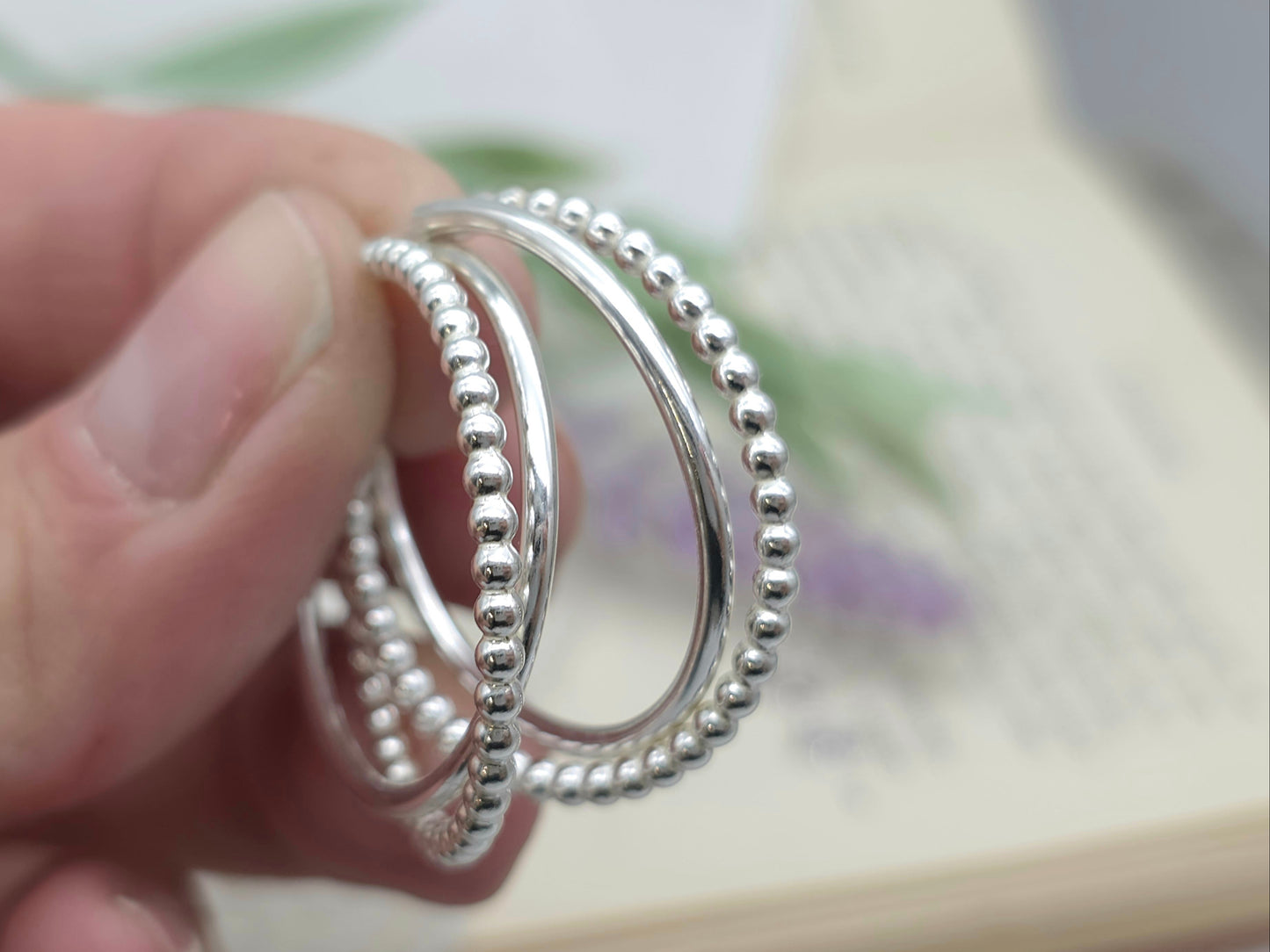 Sterling Silver Beaded Crossover Hoops