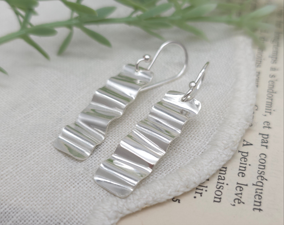 Sterling Silver Crinkled Bar Earrings