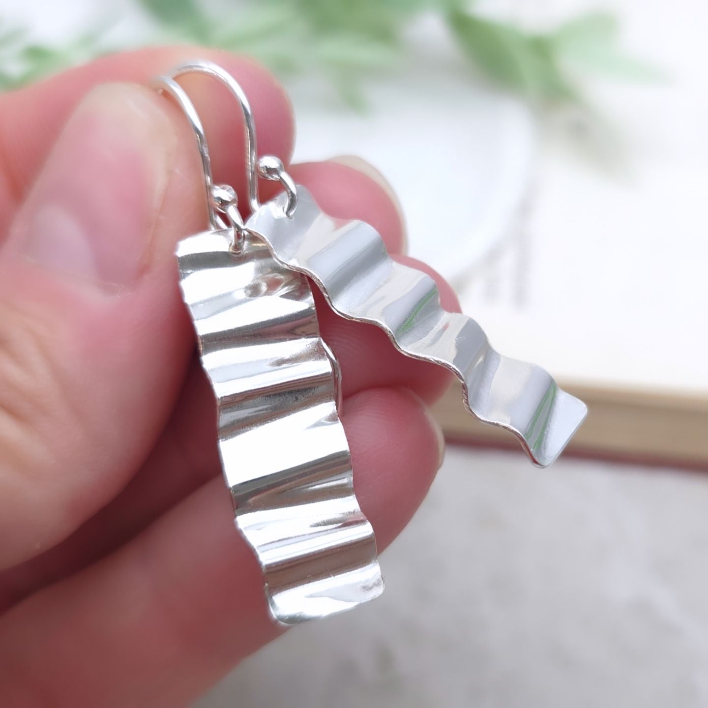 Sterling Silver Crinkled Bar Earrings