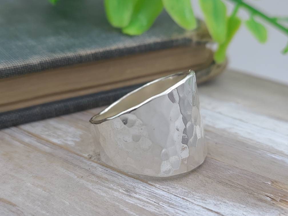 Sterling Silver Hammered Saddle Ring / Shield Ring / Tapered Band