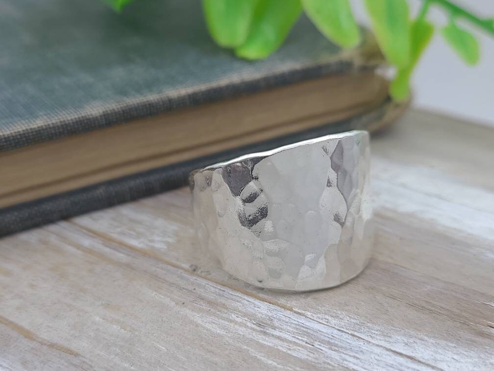 Sterling Silver Hammered Saddle Ring / Shield Ring / Tapered Band