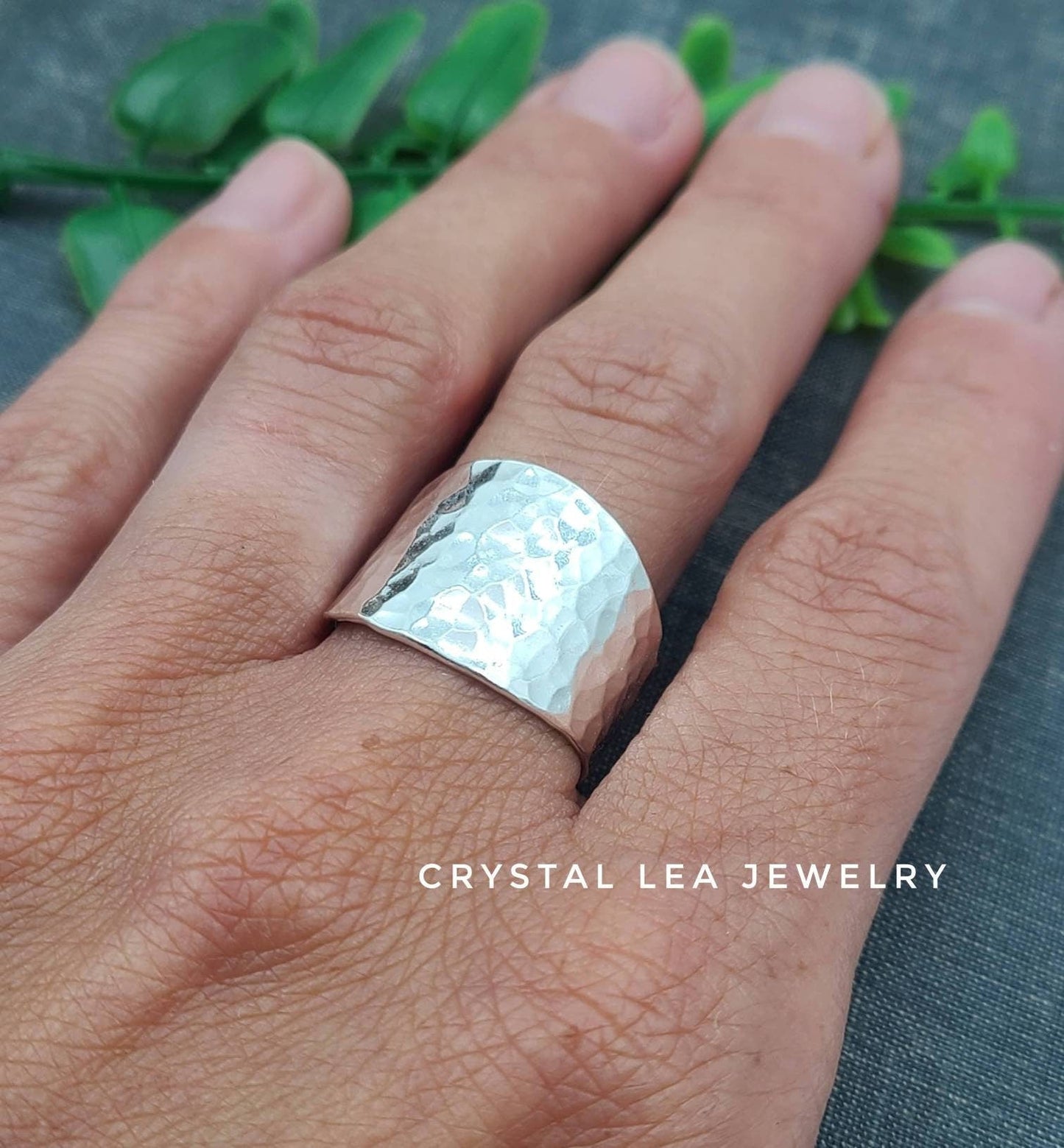Sterling Silver Hammered Saddle Ring / Shield Ring / Tapered Band