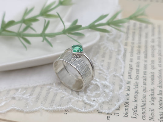 Sterling Silver & Green Sapphire Ring