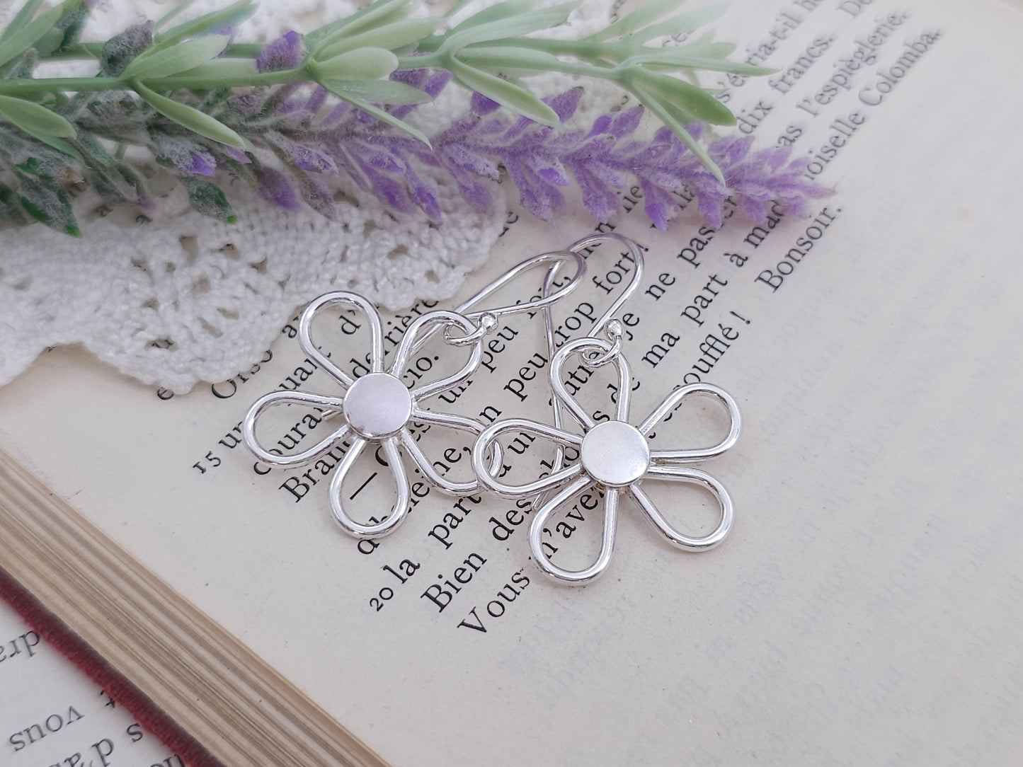 Sterling Silver Large Flower Earrings / Flower / Daisy / Boho