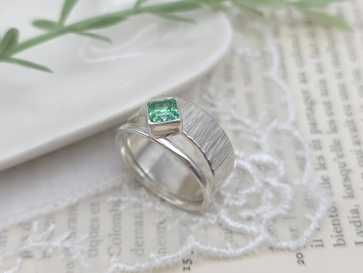Sterling Silver & Green Sapphire Ring
