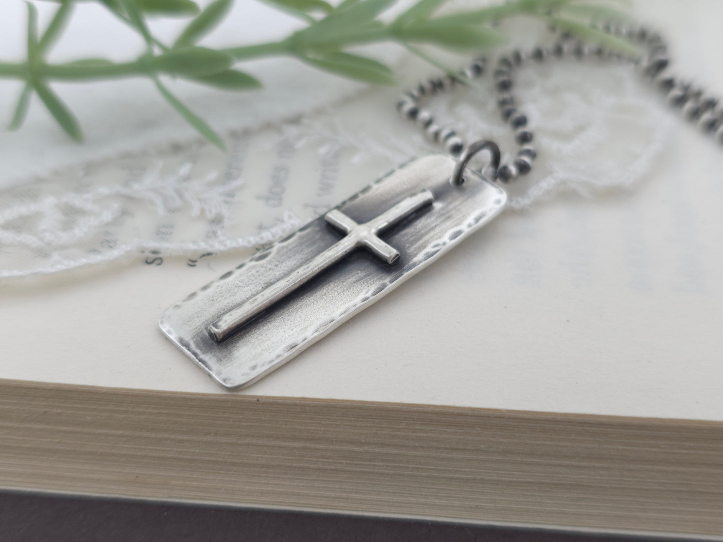 MENS Sterling Silver Cross Necklace / Rugged Cross / Faith / Dog Tag