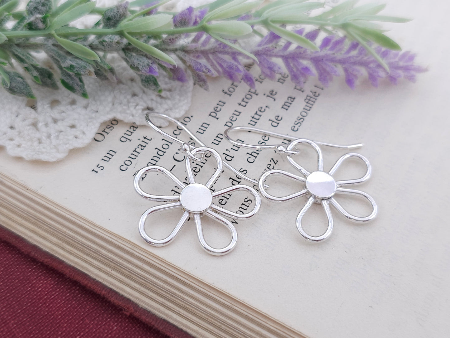 Sterling Silver Large Flower Earrings / Flower / Daisy / Boho
