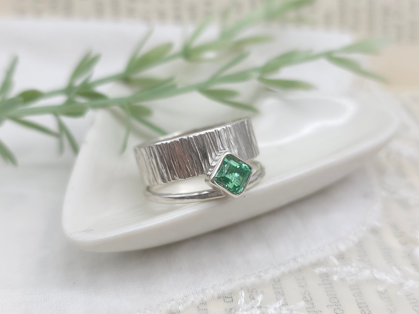 Sterling Silver & Green Sapphire Ring