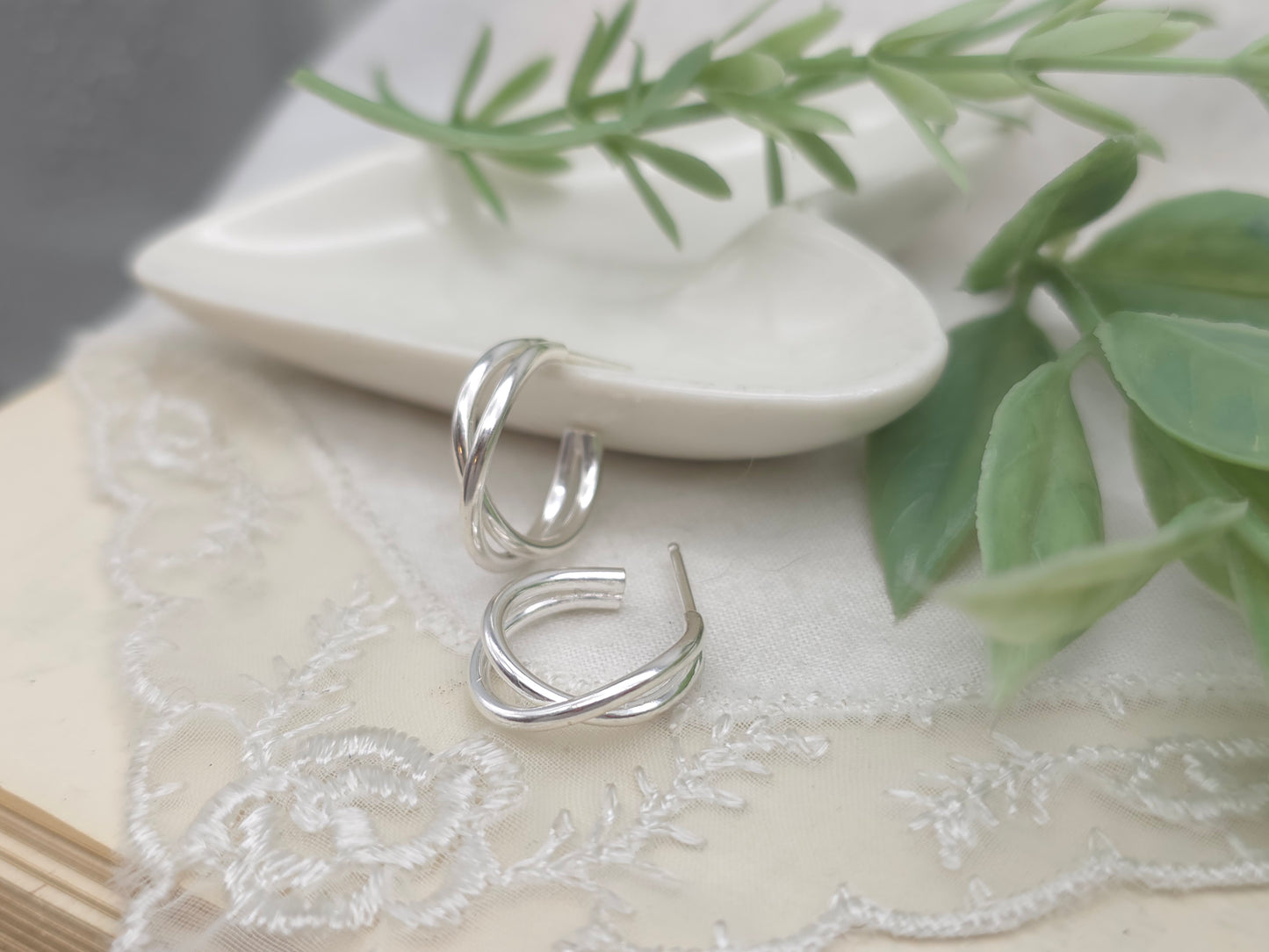 Sterling Silver 1/2" Crossover Double Hoops