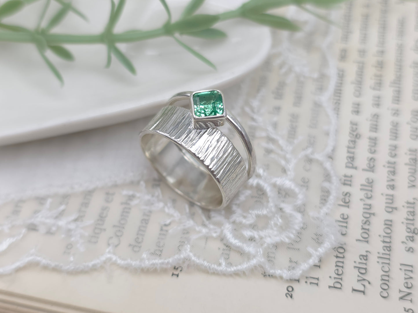 Sterling Silver & Green Sapphire Ring