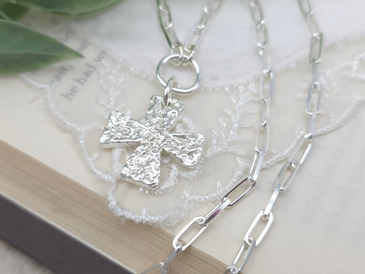 Sterling Silver Chunky Square Cross Necklace