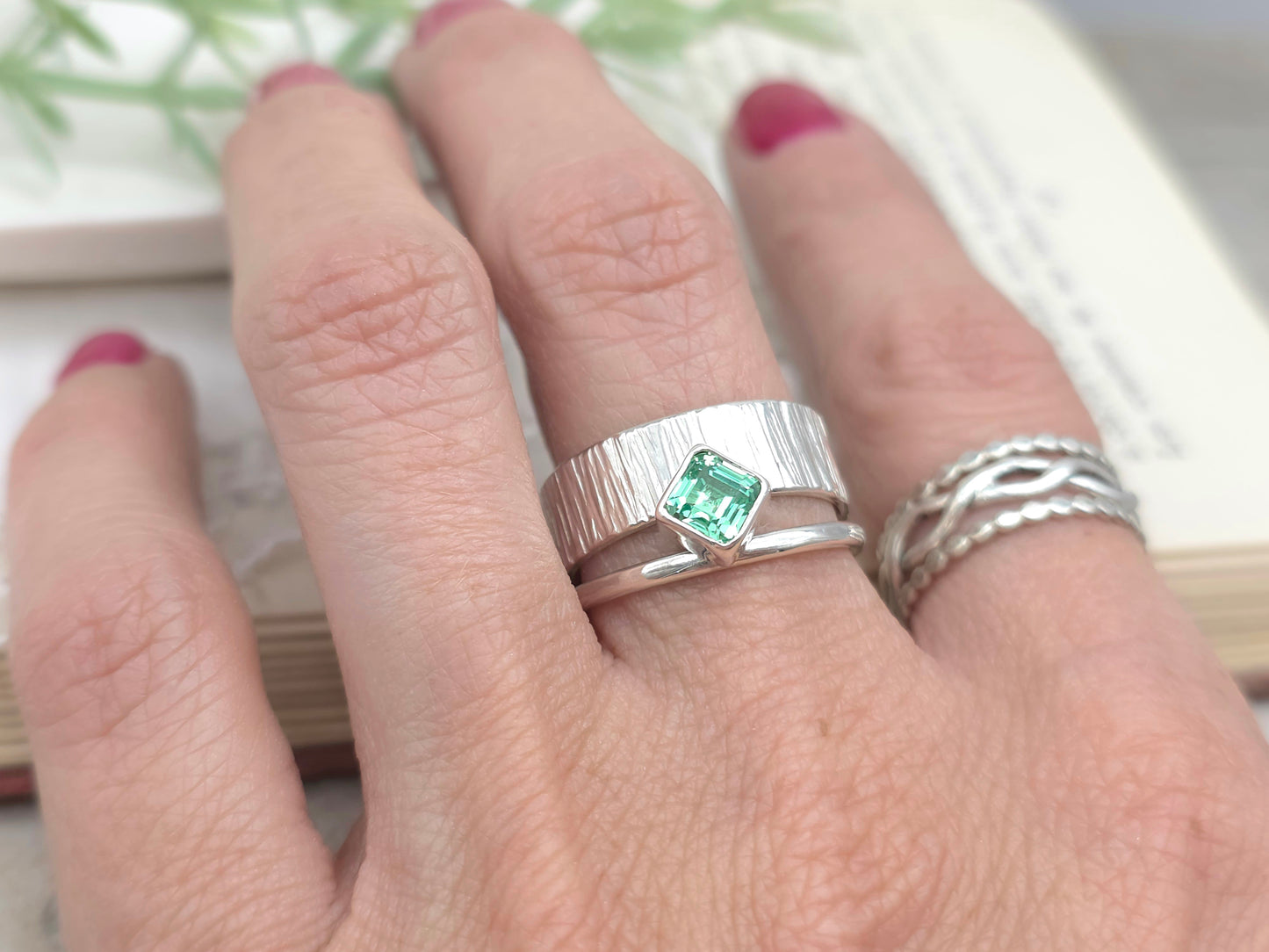 Sterling Silver & Green Sapphire Ring