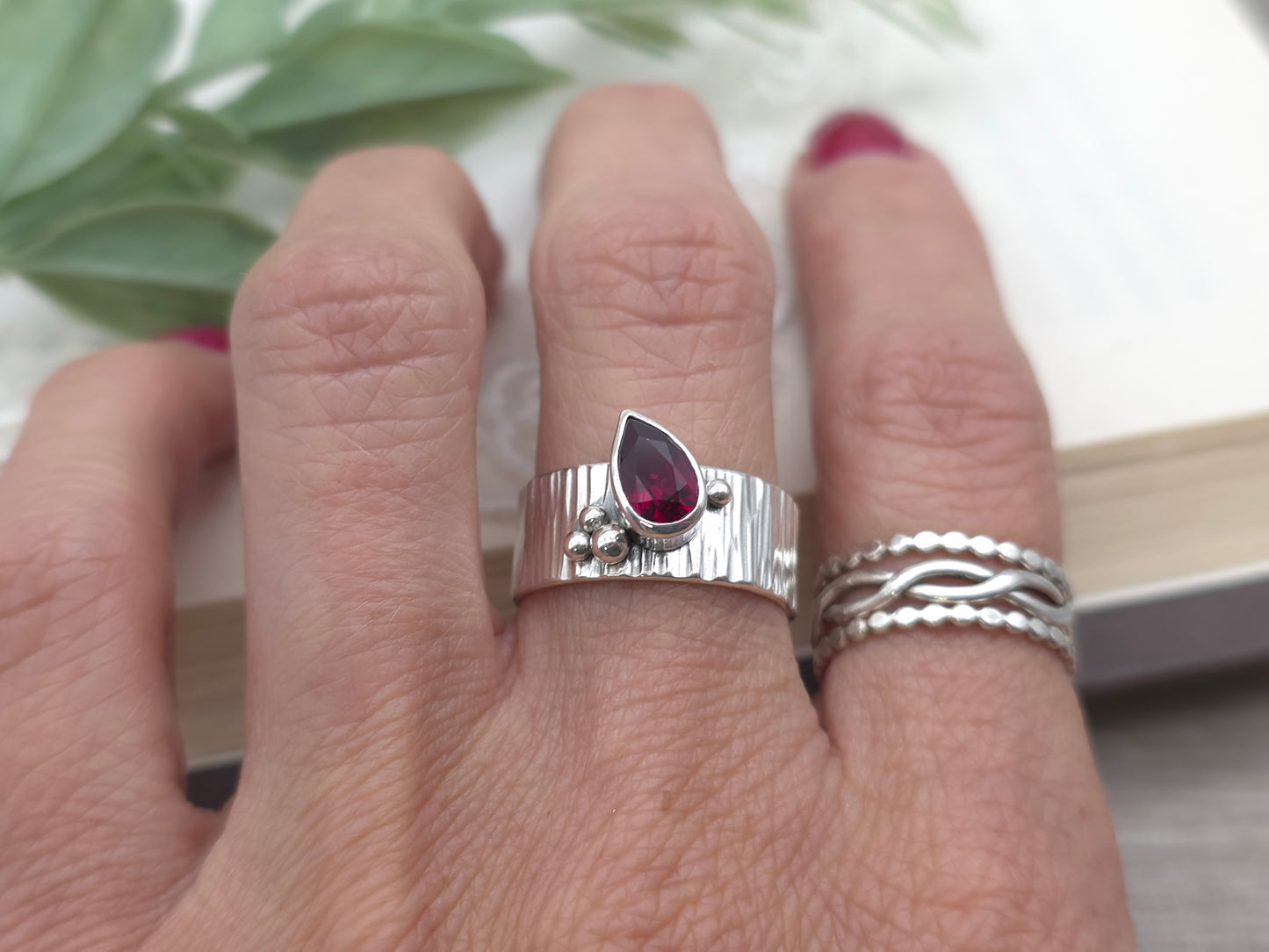 Sterling Silver Pear Ruby Ring