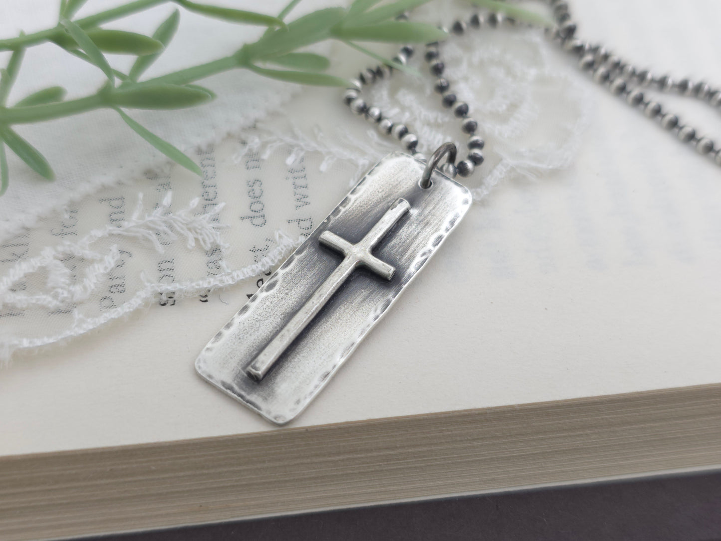 MENS Sterling Silver Cross Necklace / Rugged Cross / Faith / Dog Tag