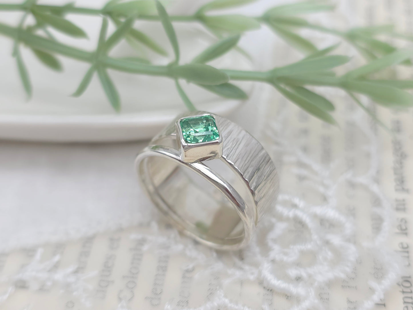 Sterling Silver & Green Sapphire Ring
