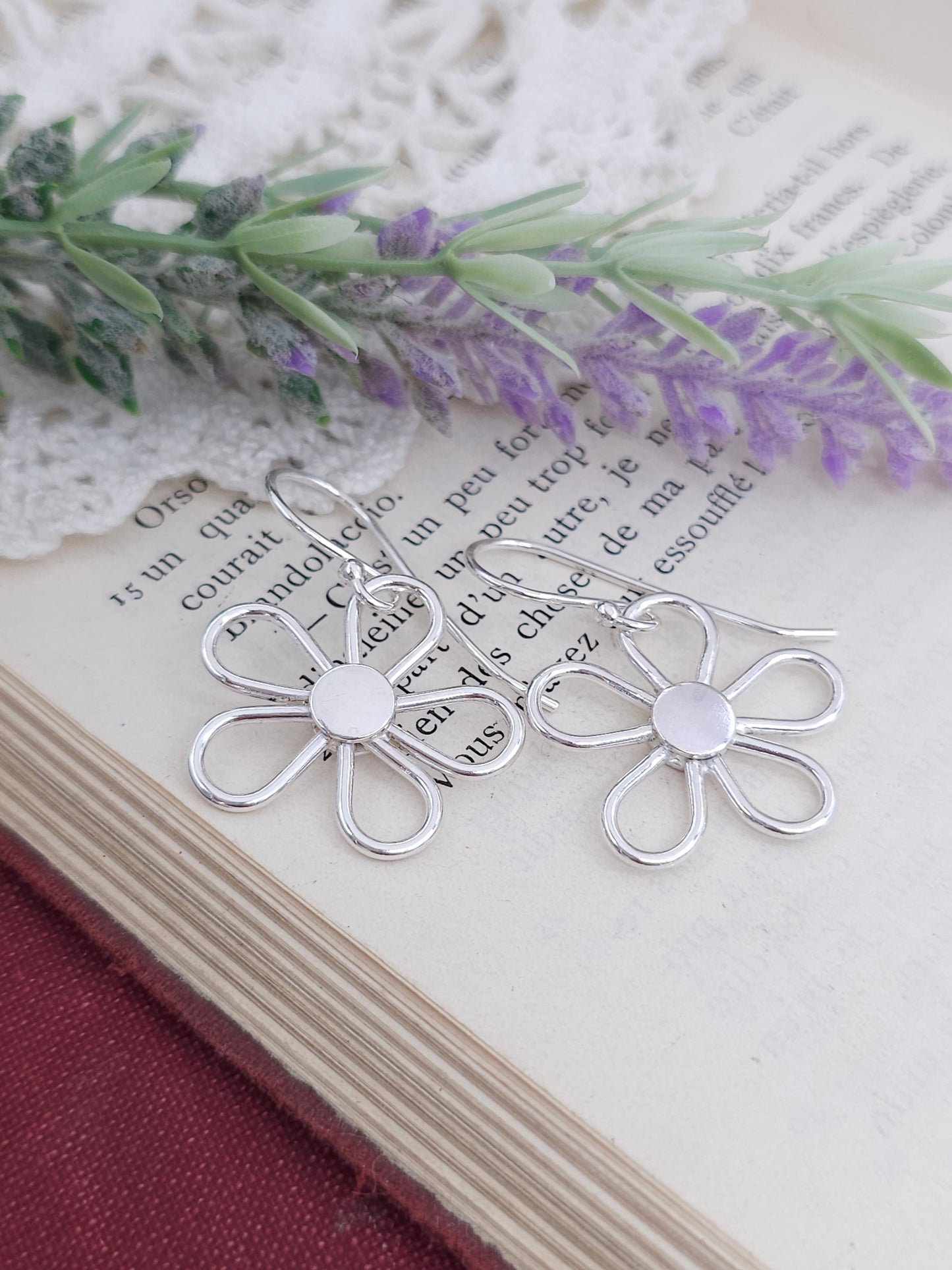 Sterling Silver Large Flower Earrings / Flower / Daisy / Boho
