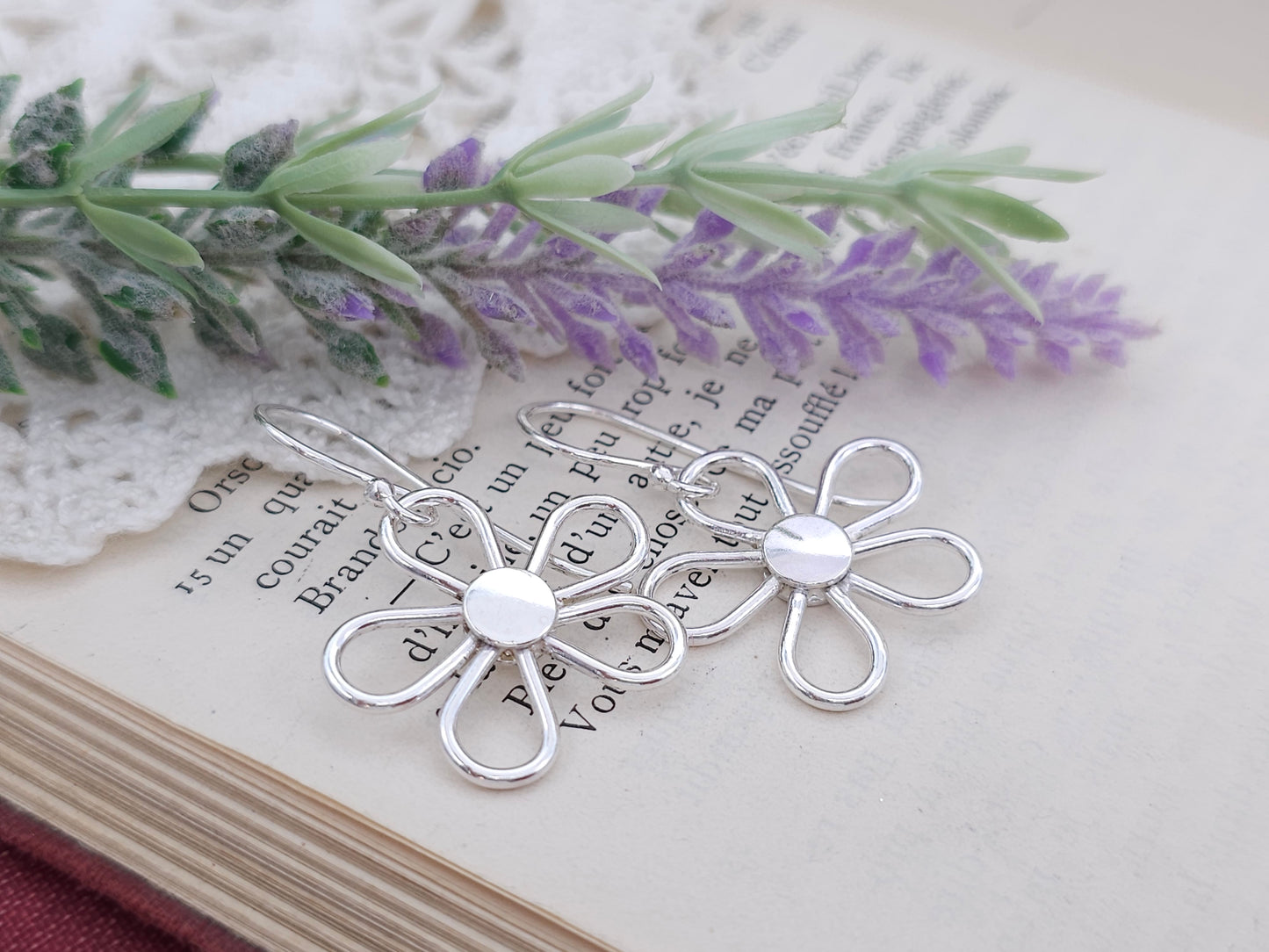 Sterling Silver Large Flower Earrings / Flower / Daisy / Boho