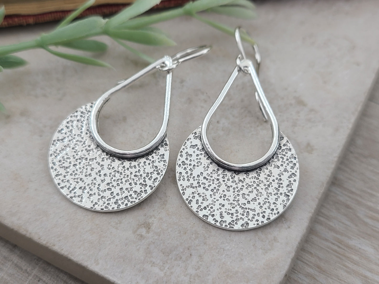 Sterling Hammered Textured Round Disc Earrings
