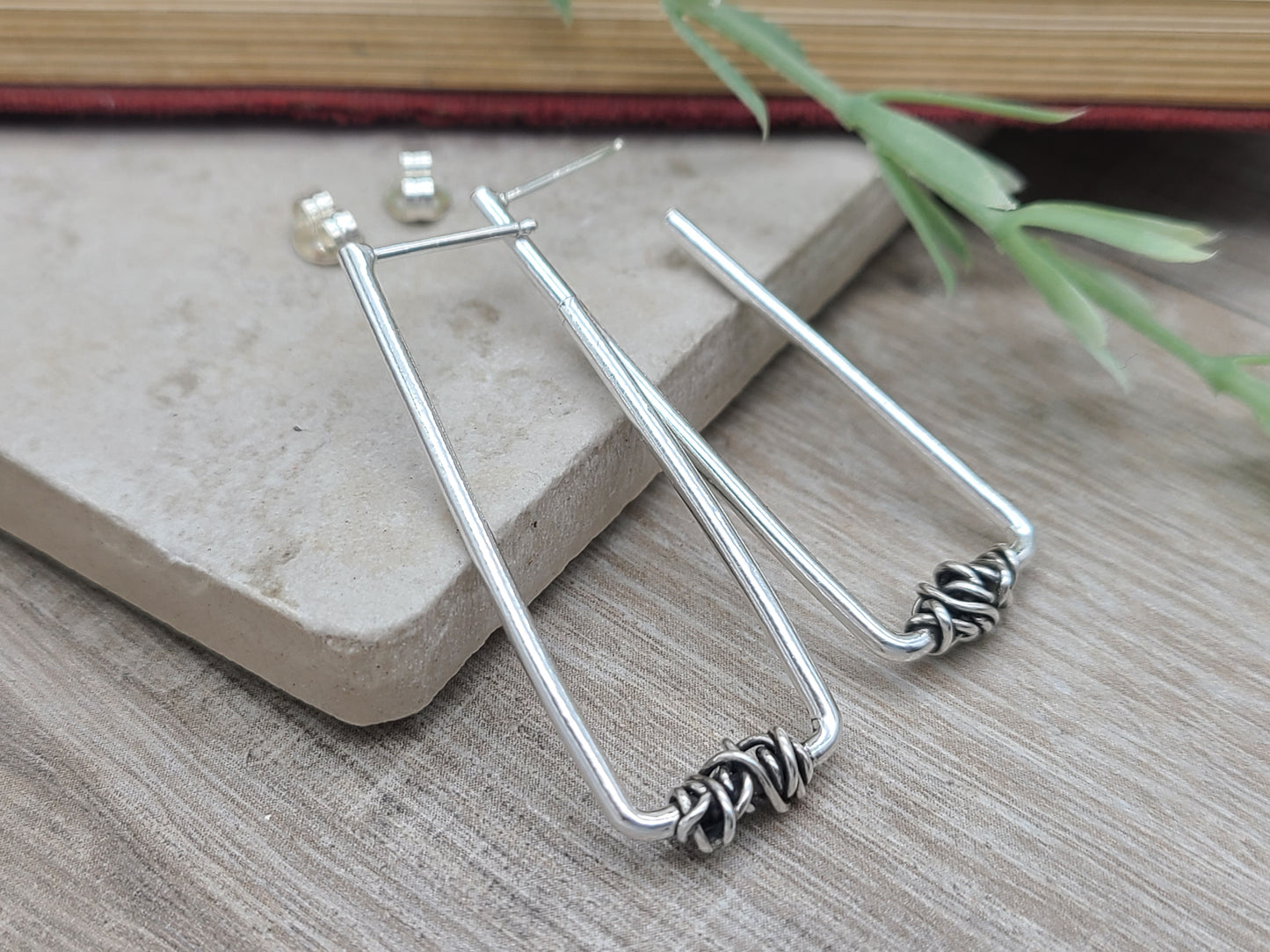Sterling Silver Rectangle Wrapped Hoops