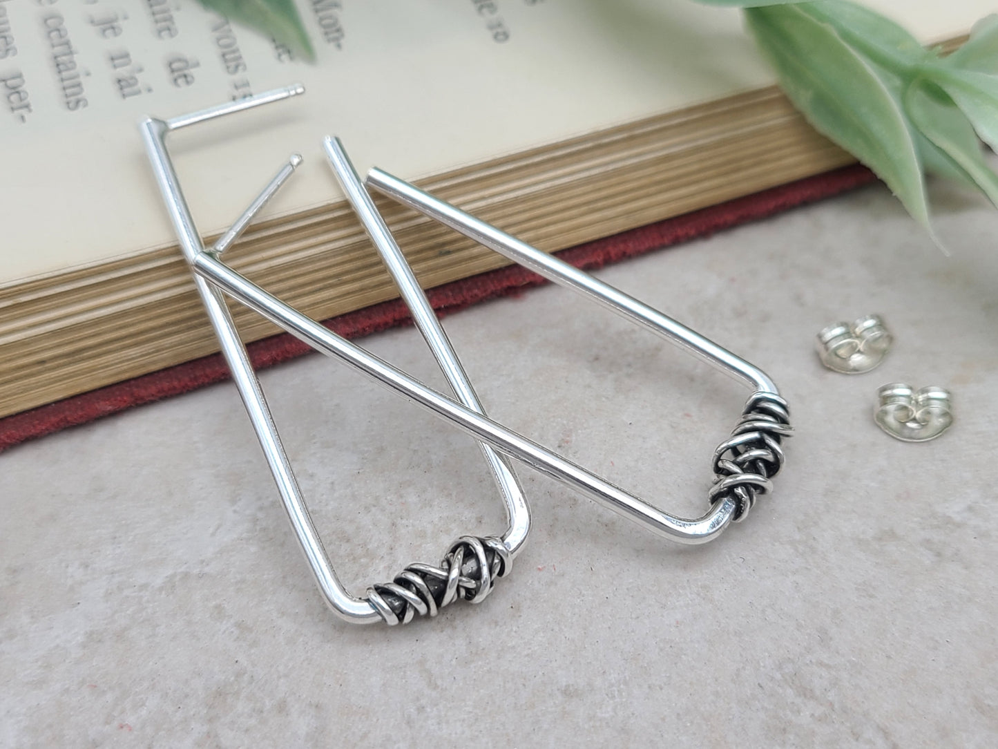 Sterling Silver Rectangle Wrapped Hoops