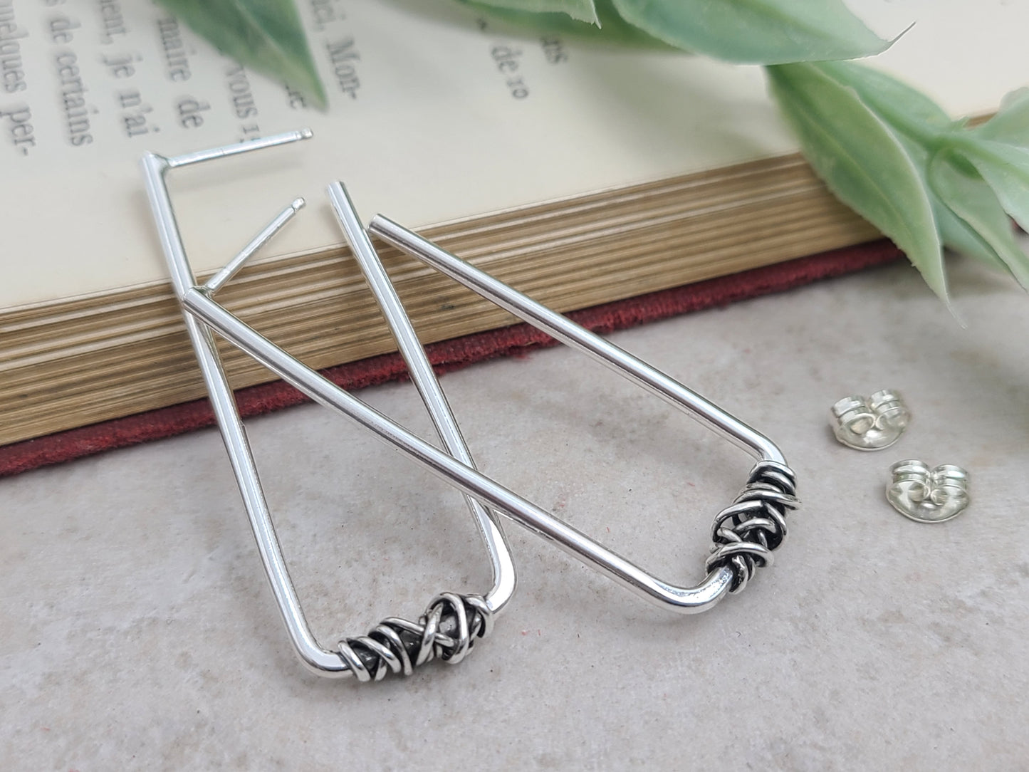 Sterling Silver Rectangle Wrapped Hoops