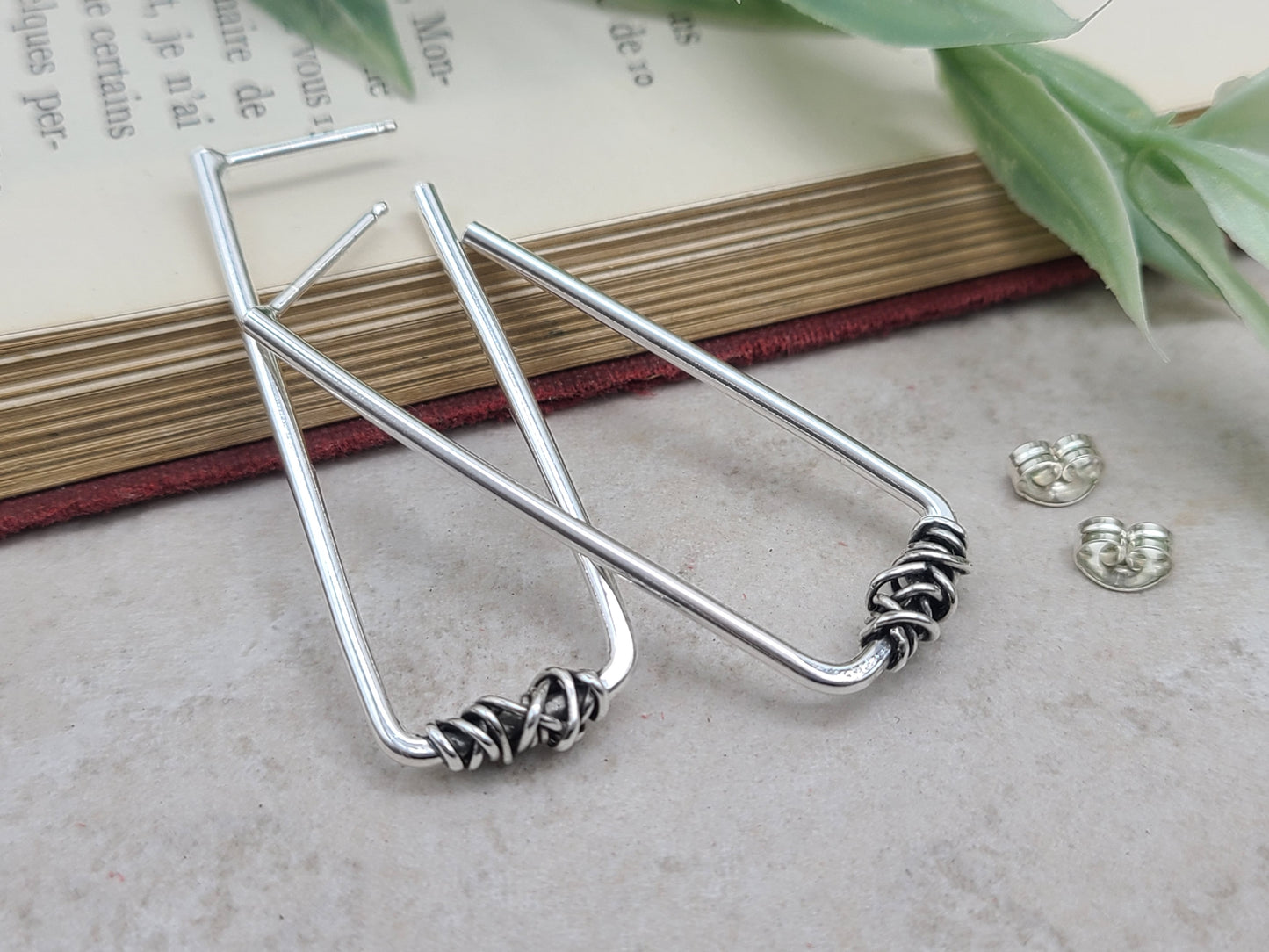 Sterling Silver Rectangle Wrapped Hoops