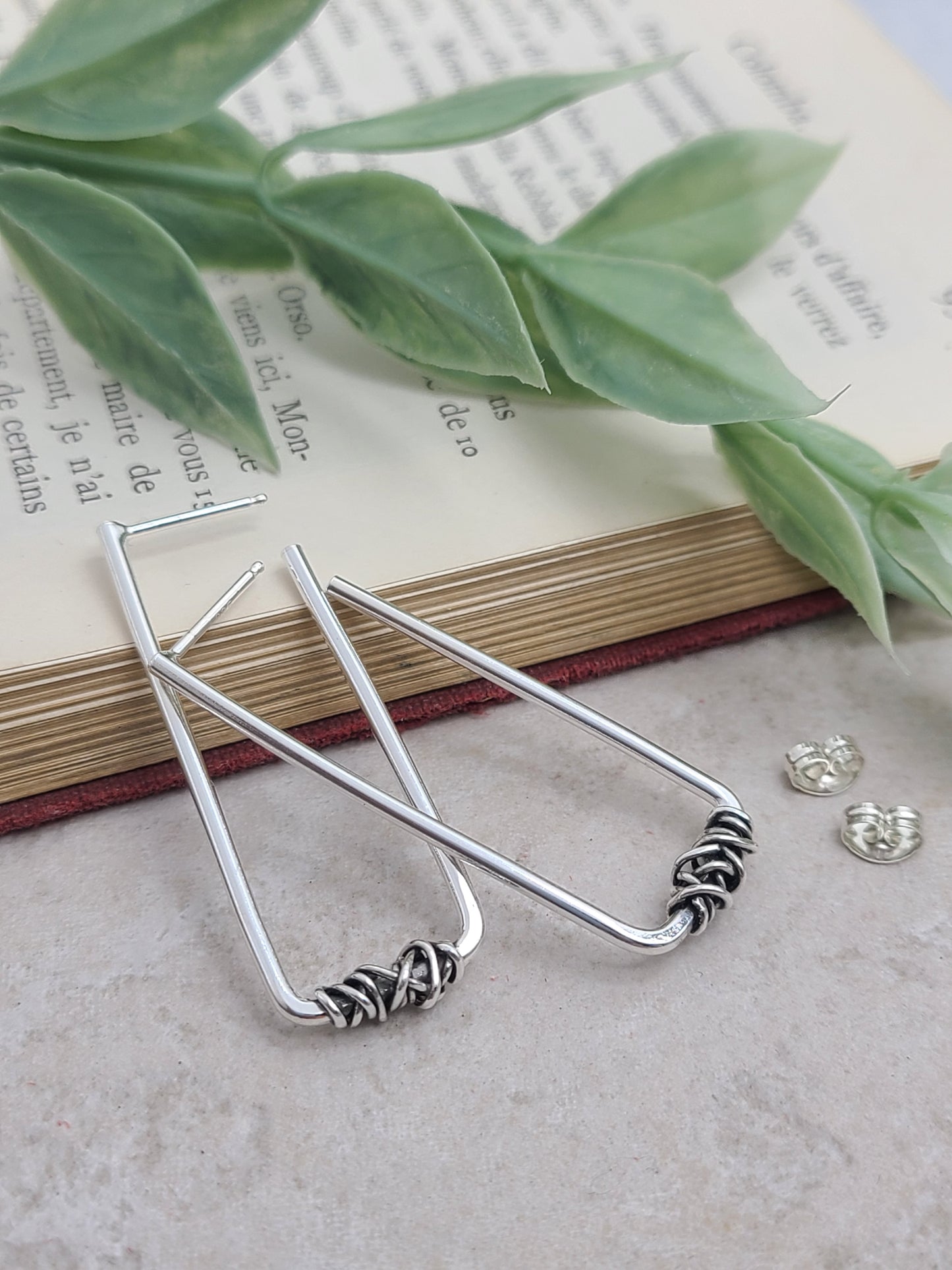 Sterling Silver Rectangle Wrapped Hoops
