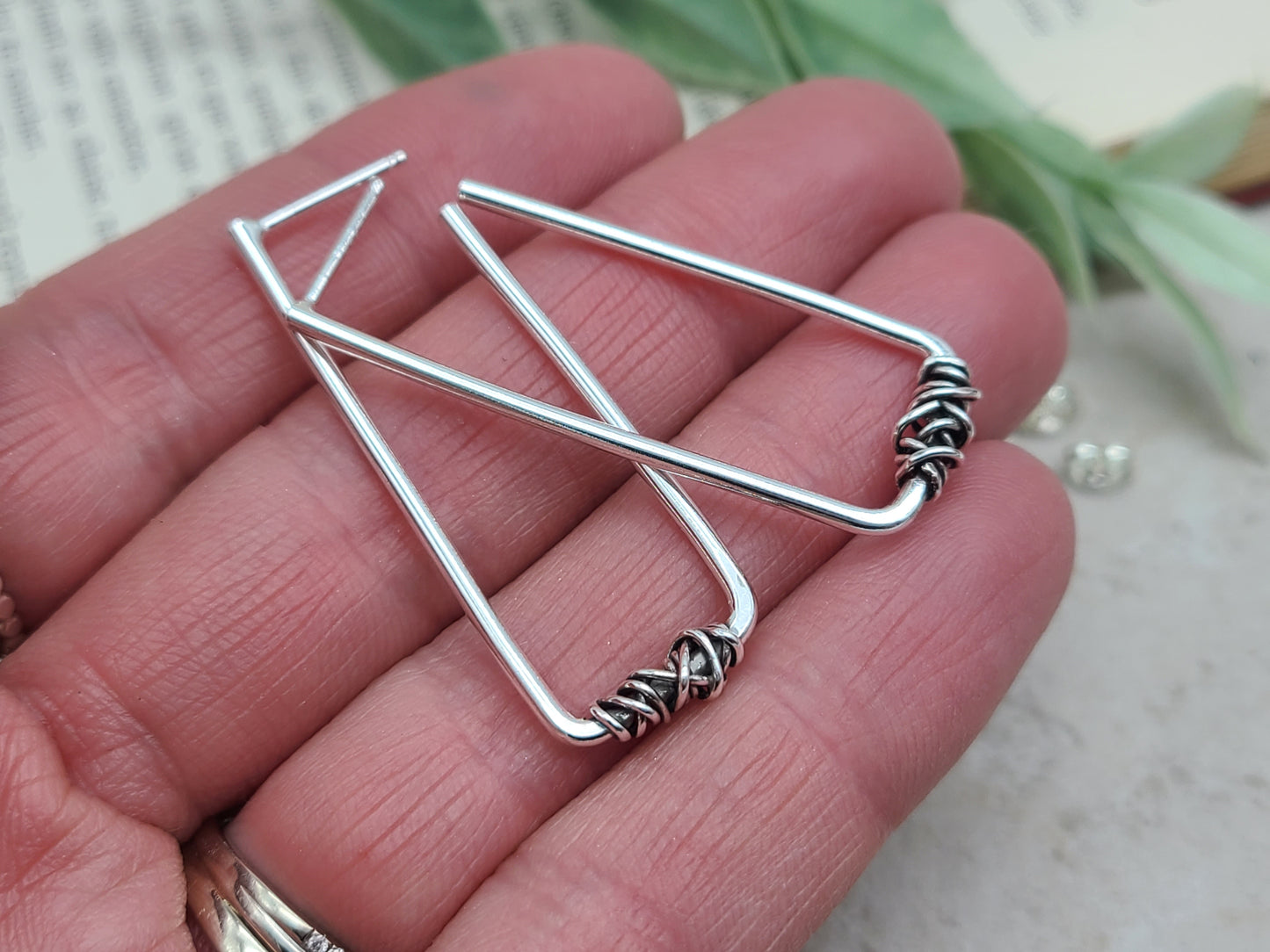 Sterling Silver Rectangle Wrapped Hoops