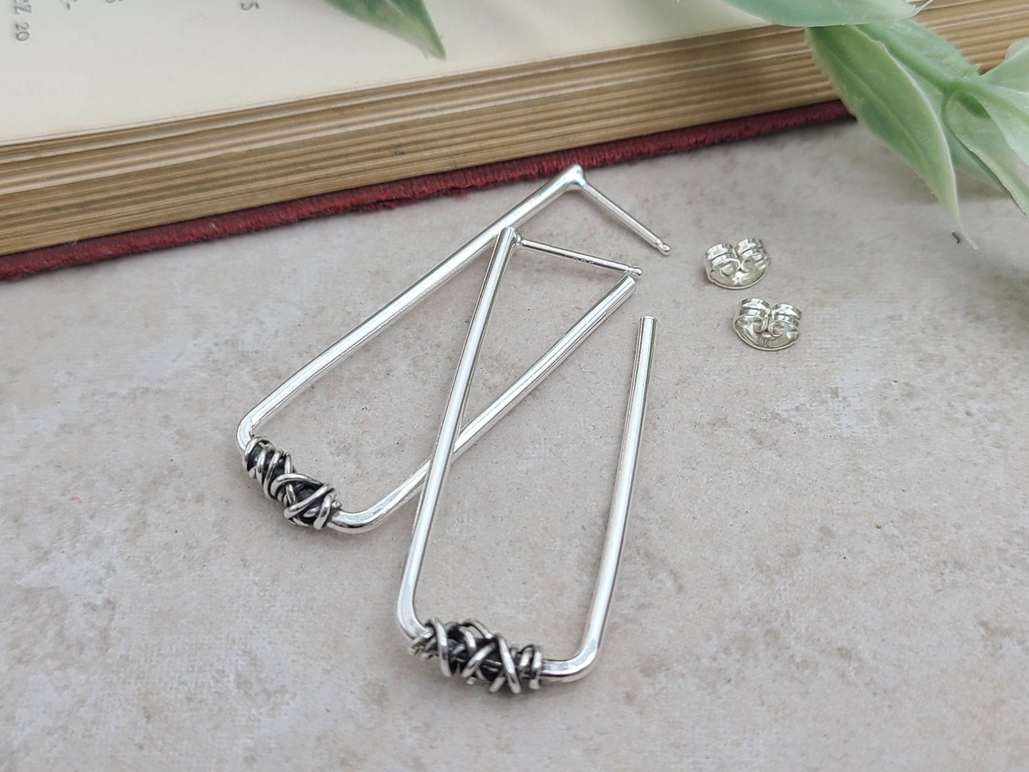 Sterling Silver Rectangle Wrapped Hoops