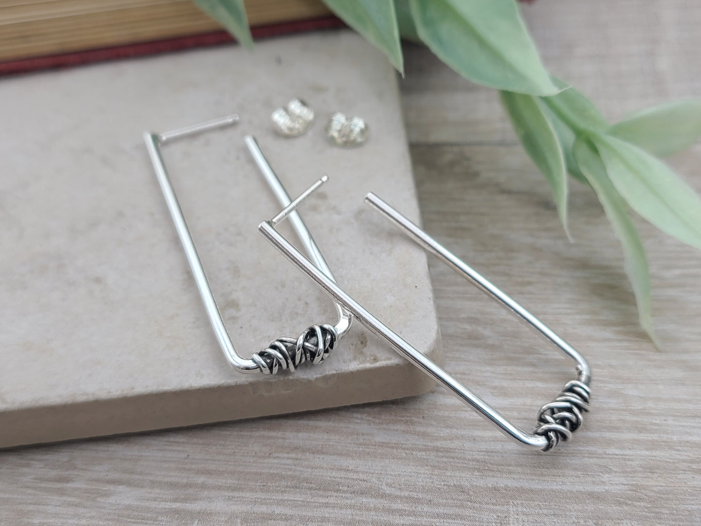 Sterling Silver Rectangle Wrapped Hoops