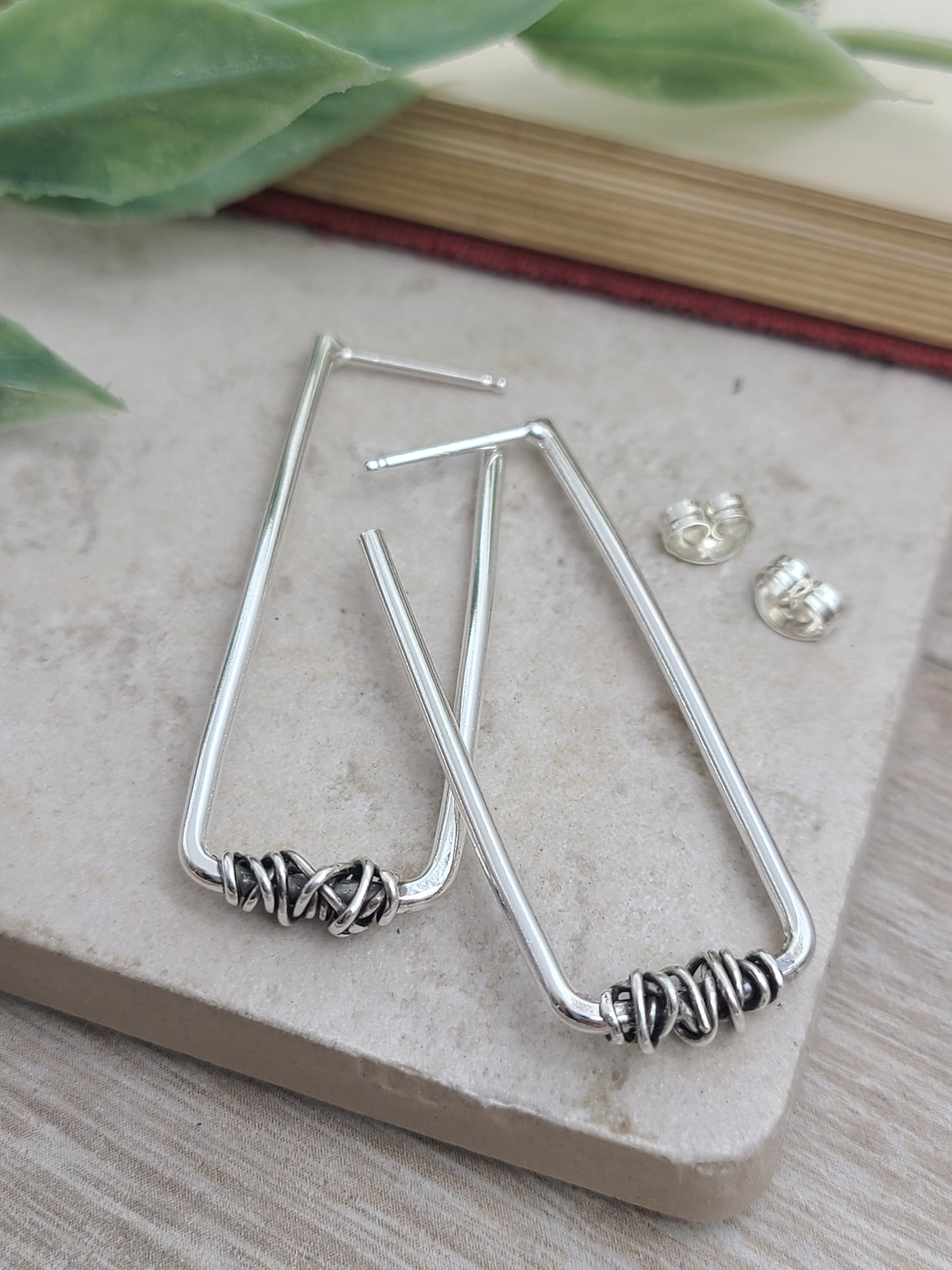 Sterling Silver Rectangle Wrapped Hoops