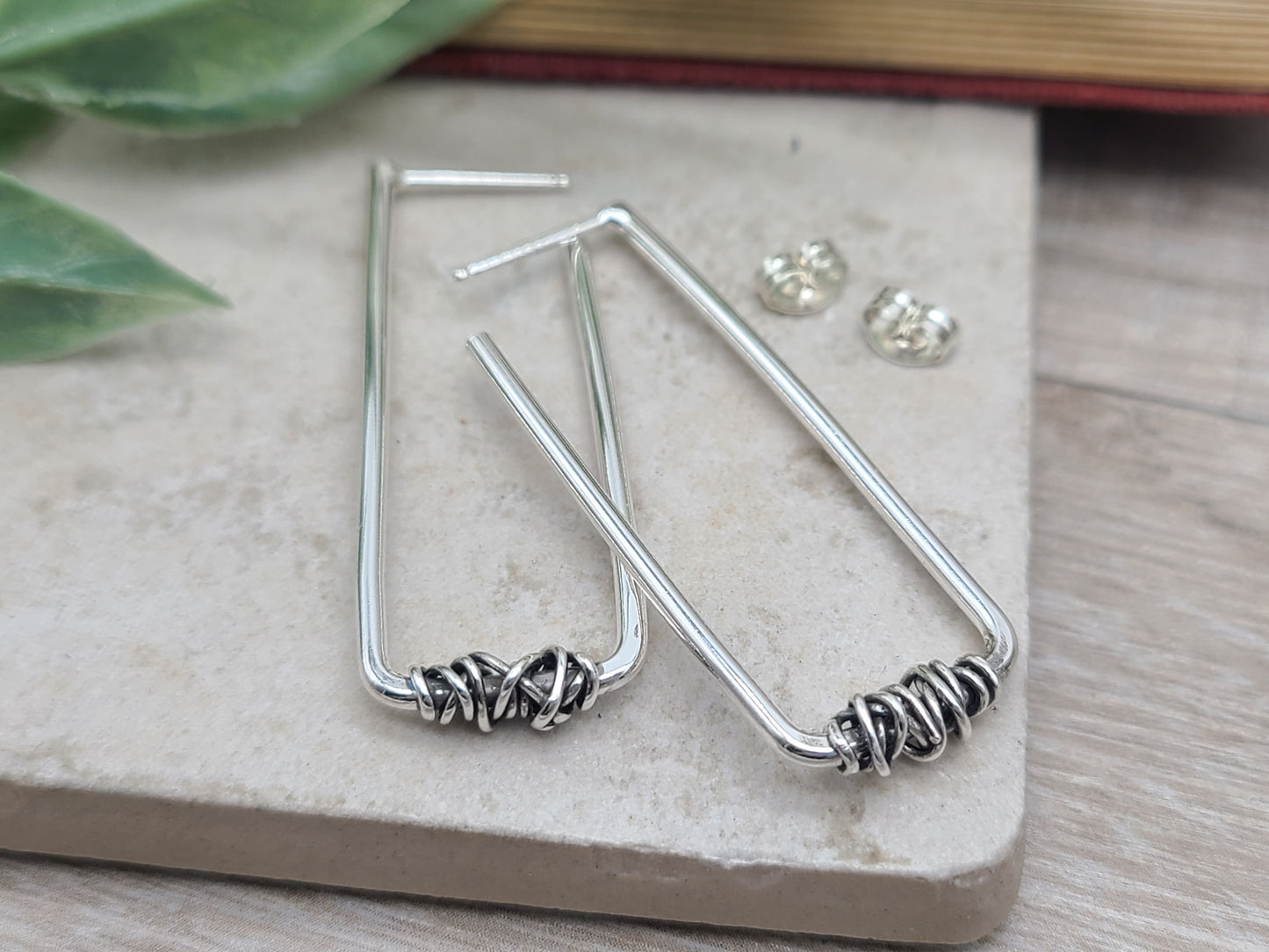 Sterling Silver Rectangle Wrapped Hoops