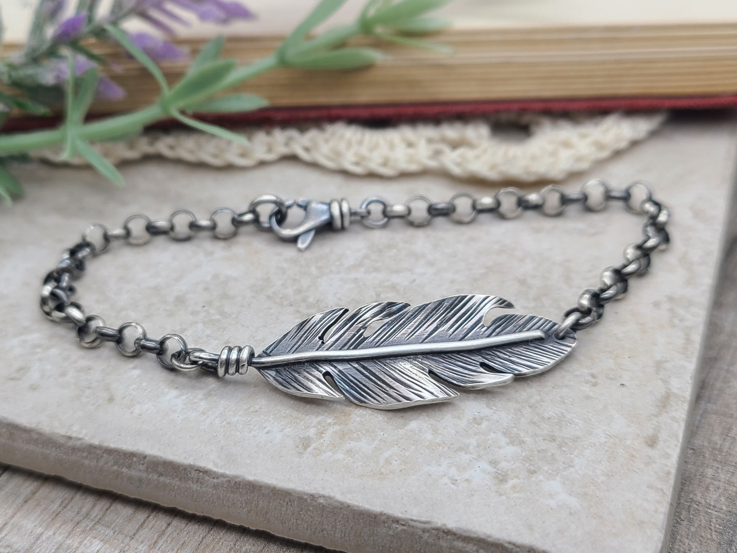 Sterling Silver Feather Bracelet