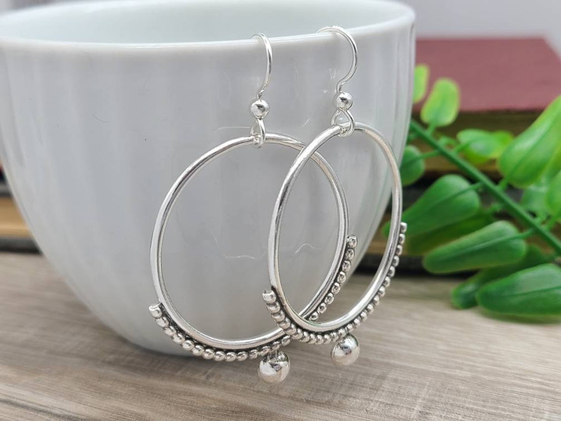 Sterling Circle Hoop Earrings / Ornate Hoops
