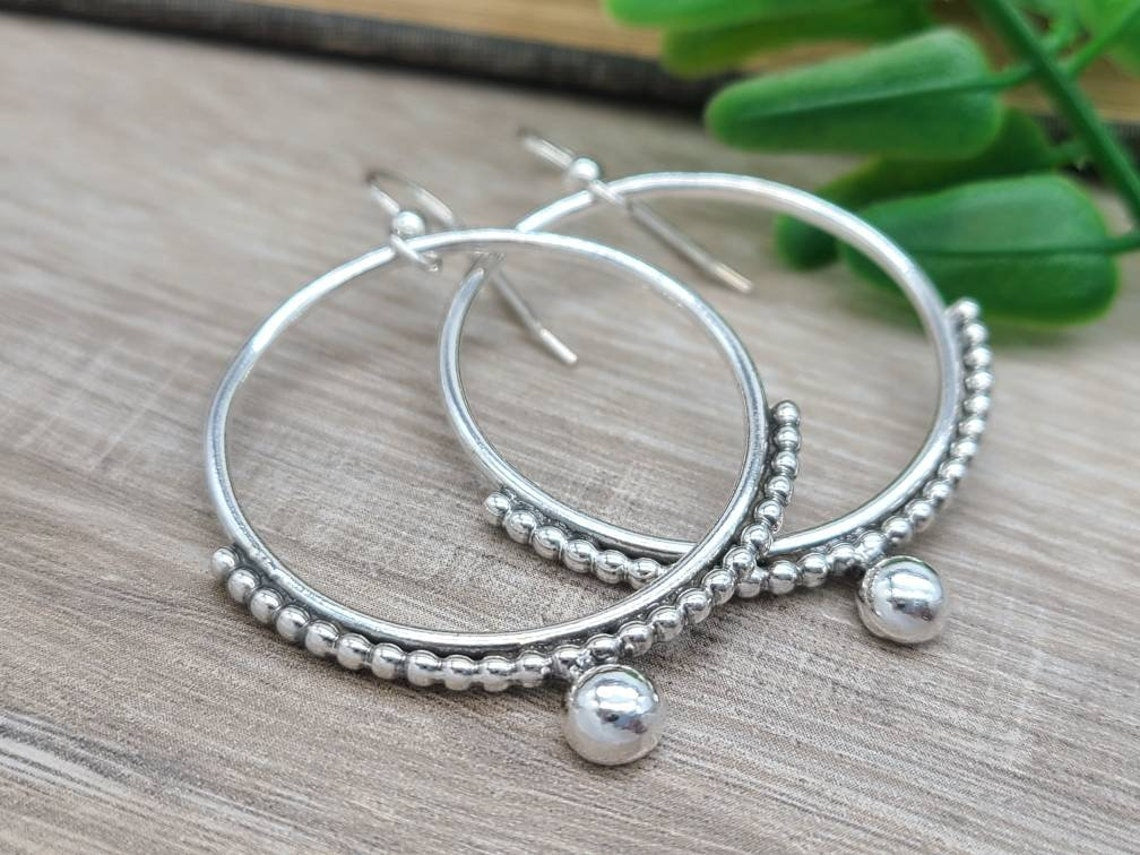 Sterling Circle Hoop Earrings / Ornate Hoops