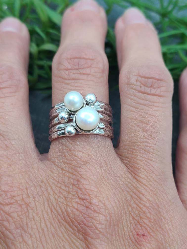 Sterling Silver Pearl Stacker Rings / Stackers /