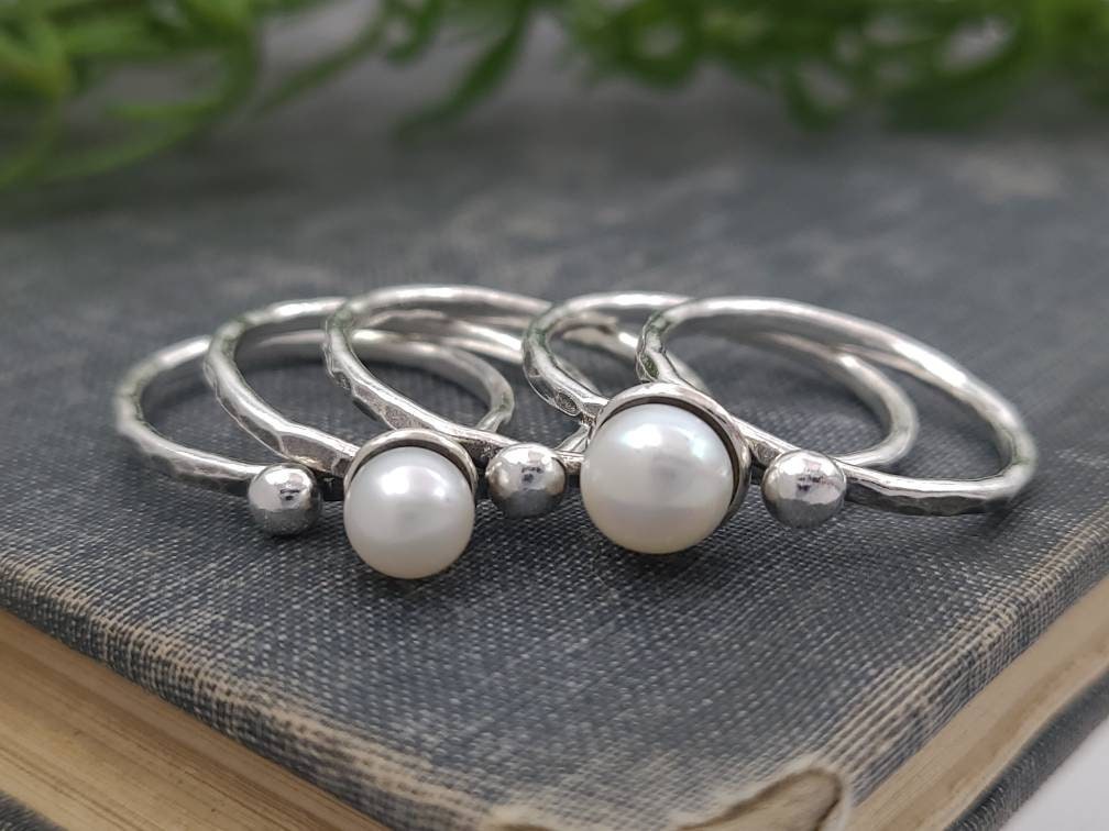 Sterling Silver Pearl Stacker Rings / Stackers /