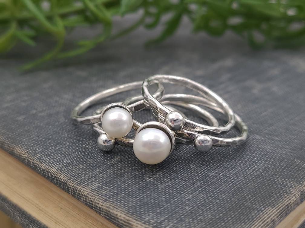 Sterling Silver Pearl Stacker Rings / Stackers /